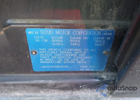 2008 Suzuki Sx4 Sport Touring 2 z USA, uszkodzony, nr VIN JS2YC417X85101192